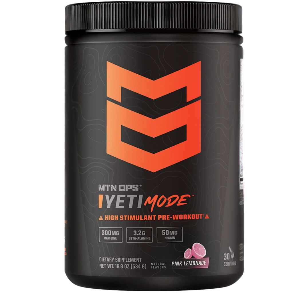 MTN OPS Buti Mode Pre-Workout אבקת - ריכוז גבוה עם 300 מ"ג Caffeine, Creatine Monohydrate, Beta-Alanine, ו 45 מ"ג Niacin - Lemonade Flavor ורוד ב 30 משרת Tub Tub