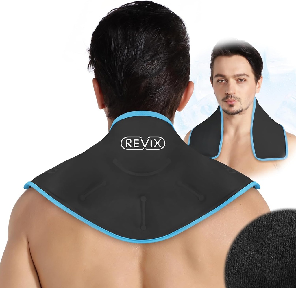 REVIX Wrap Ice Pack עבור צוואר וכתפיים, טיפול לקידום גמישות וניידות, Hot Gel Packs Reusable for Post-Workout, Black Black Black Black