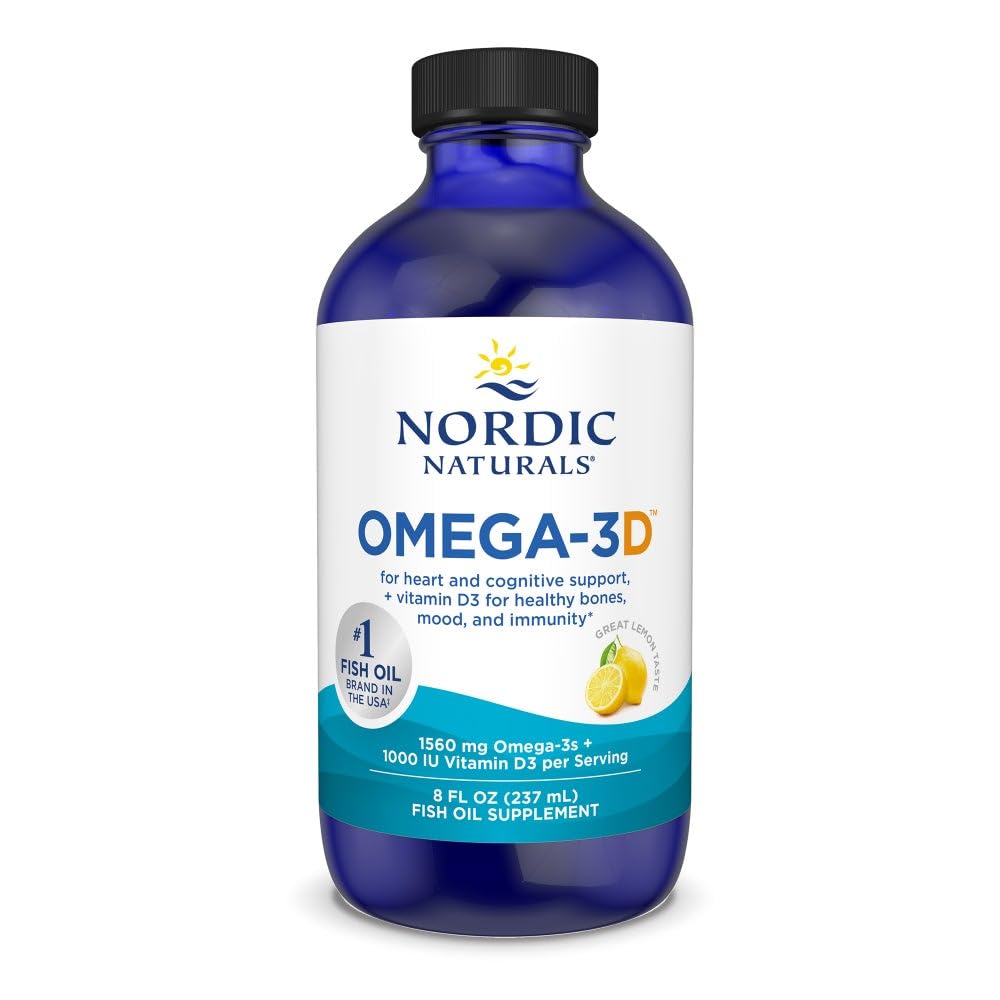 Nordic Naturals אומגה 3D, Lemon Flavor - 8 oz - 1560 מ"ג אומגה 3 + 1000 IU ויטמין D3 - שמן דגים - EPA & DHA - תמיכה חיסונית, המוח ובריאות הלב, עצמות בריאות - Non-GMO - 48 משרתים