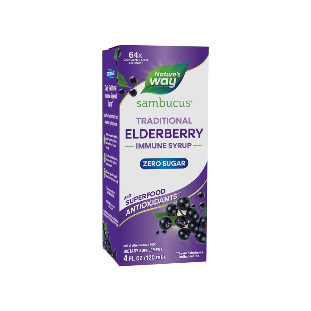 דרכו של הטבע Sambucus Zero Sugar מסורתי Immune Syrup, highly Concentrated Black Elderberry Extract, Immune Support *, עם Superfood Antioxidants(1), 4 Fl Oz (Packaging May Vary)