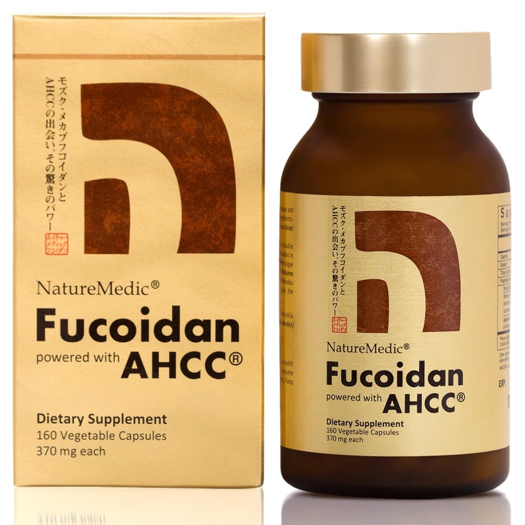 Fucoidan מופעל עם AHCC® Brown Seaweed Immunity תוסף עם High Purity Organic Mekabu Mozuku Agaricus 1 בקבוק - 160 קפסולות ירקות המיוצר ביפן