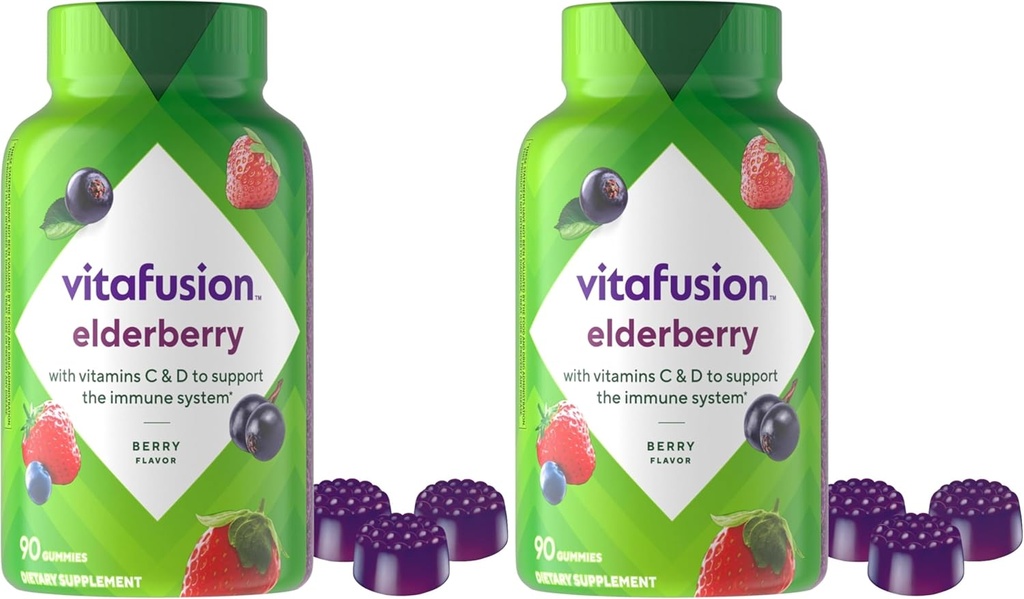 Vitafusion Elderberry Gummy ויטמינים, 90ct Elderberry חניכיים, Chewables, 90 Count (Pack of 2)