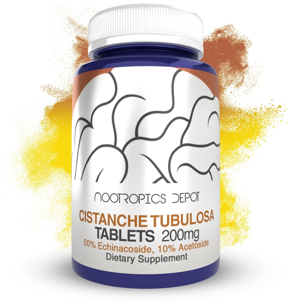 Nootropics Depot Cistanche tubulosa טבליות | 200 מ"ג | 180 ספירה | מינימום 50% Echinacoside + 10% Acetoside (Verbascoside)