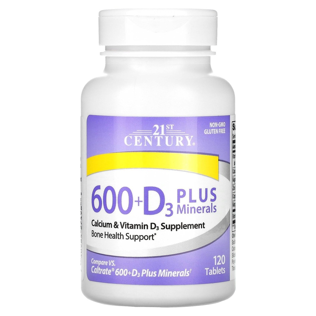 המאה ה-21 Calcium 600 Plus D Plus מינרלים Caplets, 120Count (27498)