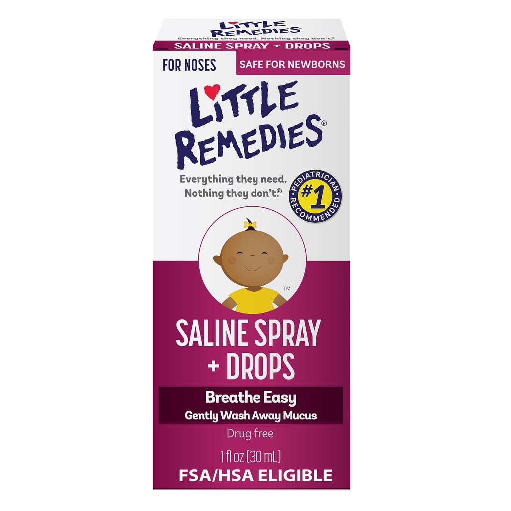 Little Remedies Sterile Baby Saline Nasal Spray and Drops, Safe for Newborns to Relieve Stuffy and Dry Noses, 1 Fl Oz
