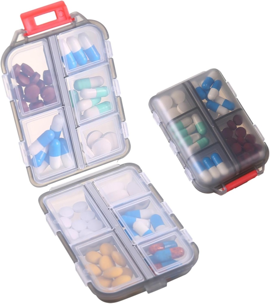 1Pack Travel Pill מארגנת - 10 השוואתיות CASE, קומפקטי ו- Portable Pill Box, Perfect for On-The-Go Storage, Pill Holder for Purse Gray