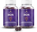 BeLive Iron Gummies - Multivitamin Iron תוסף עם ויטמין C, A, B & Zinc, תומך בחמצן הדם, תוספת טבעונית לנשים, גברים וילדים לצמיחה ופיתוח - Grape Flavor | 2Pack