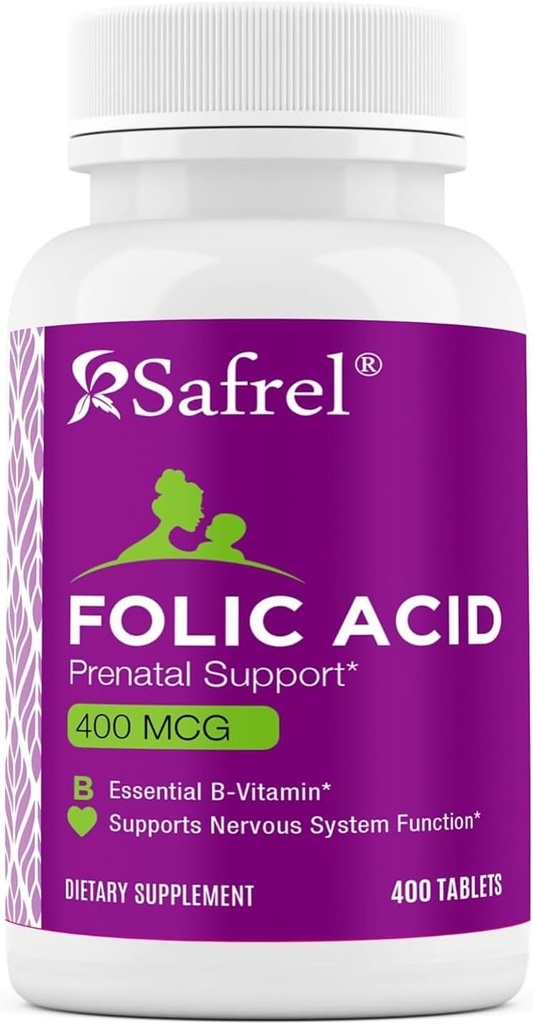 Saprel Folic Acid 400 mcg - ויטמין B9-400 Tablet, ויטמין טרום לידתי ופוסטנטלי לפיתוח Fetal, Red Blood Cell הפקה, Cell and Neural Development