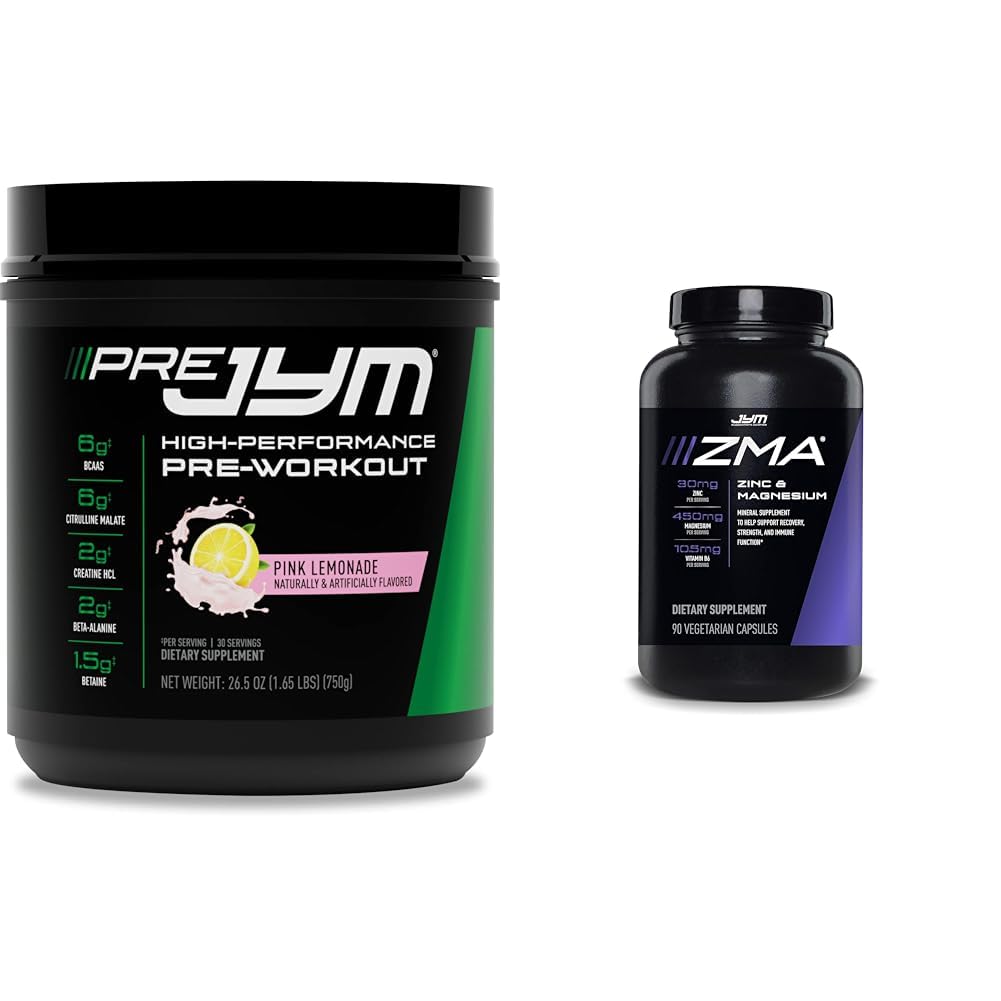 JYM 30 משרת פינק Lemonade & JYM ZMA Zinc / Magnesium קפסולות תוספי 90 קפסולות צמחוניות