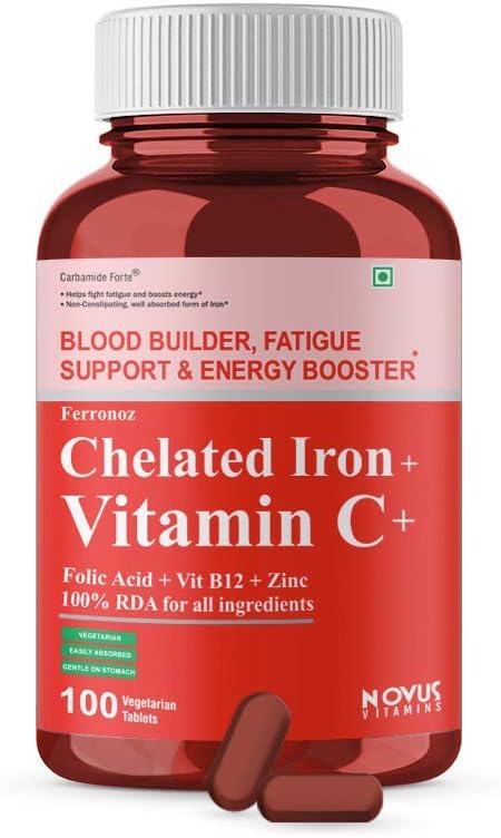 אםra Carbamide Forte Chelated Iron עם ויטמין C, B12, Folic Acid & Zn - 100 טבליות