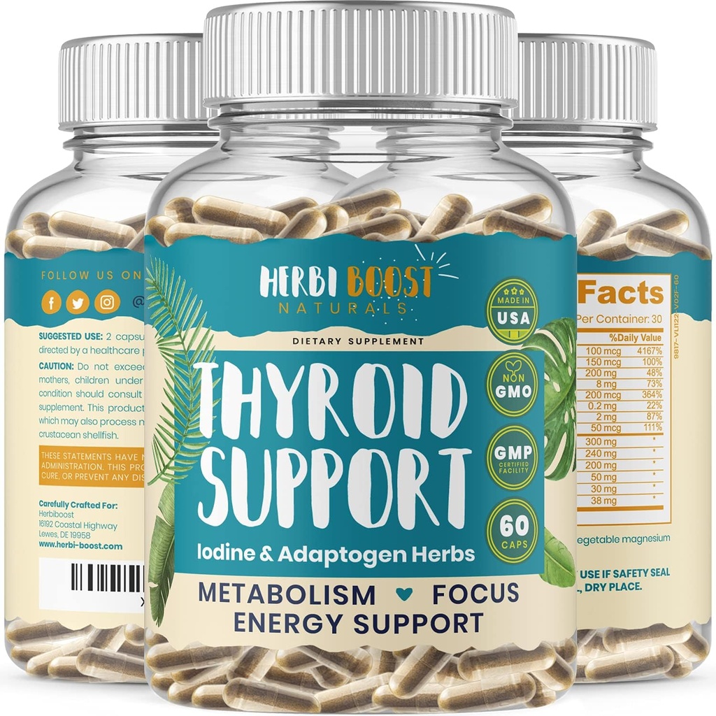 תמיכה Thyroid עבור נשים עם Iodine ǀ 1069 מ"ג תוספת כוח תוספת תוספת תוספת תוספת תוספת תוסף עבור Metabolism, להתמקד עם Ashwagandha, L-Tyrosine, Zinc, Selenium & More