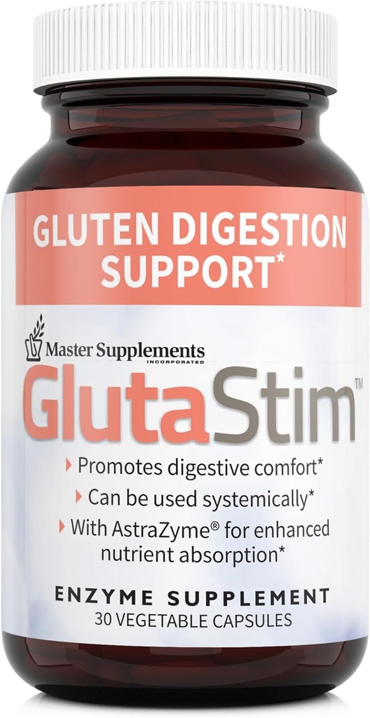 תוספי מאסטר תוספי GlutaStim - 30 קפסולות ירקות - תמיכה Gluten Digestion - מספק תמיכה Digestive + Gas & Bloating הקלה - טבעוני, Gluten חינם - 30 משרתים