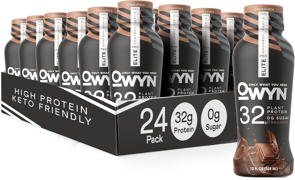 OWYN רק מה שאתה צריך Pro עלות גבוהה חלבון קיטו שקד, 32g חלבון, 9 Amino Acids, אומגה 3, Prebiotics, Workout and Recovery, 0g Net Carbs, Zero Sugar (Chocolate, 12 Fl Oz (Pack של 24)