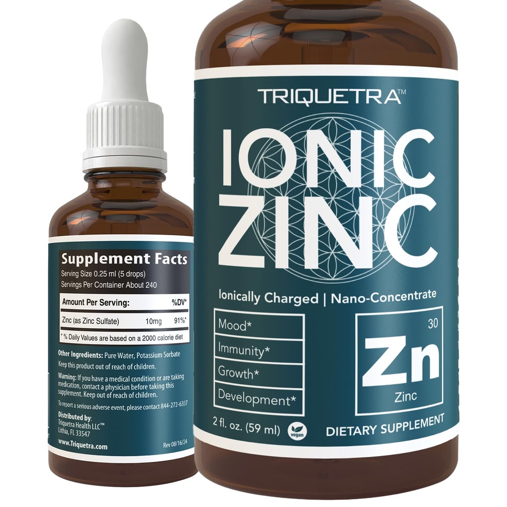 Ionic Liquid Zinc - 8 חודשים אספקה, התאמת מינון למבוגרים - High Absorption, טבעוני, זכוכית בקבוק - תמיכה מערכת החיסון, המוח ו Thyroid בריאות - מינרלים חיוניים (2 oz)
