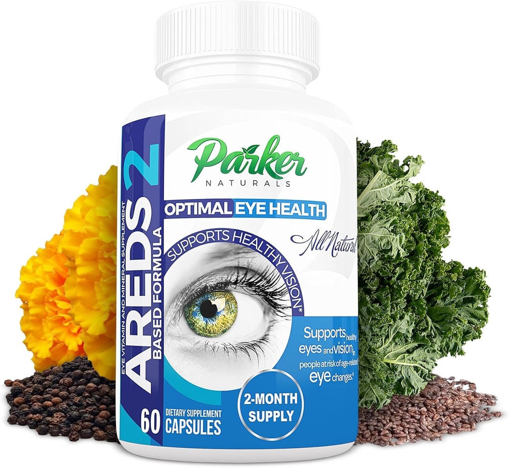 פרקר Naturals Optimal Eye Health ויטמין & מינרלים תוסף, תוספי עיניים ווויטמינים עבור חזון עם ויטמין C & E, Lutein & Zeaxanthins, 60 Caps
