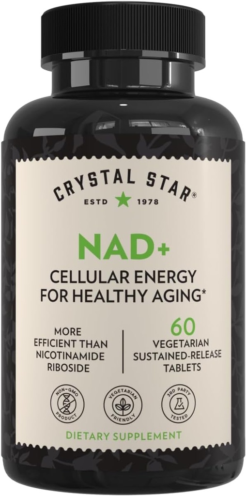Crystal Star NAD+ (60 טבליות) - פטנט NAD עבור אנרגיה סלולרית והזדקנות בריאה - קלינית-Proven more Efficient Than Nicotinamide Riboside - 30 יום אספקה - Non-GMO