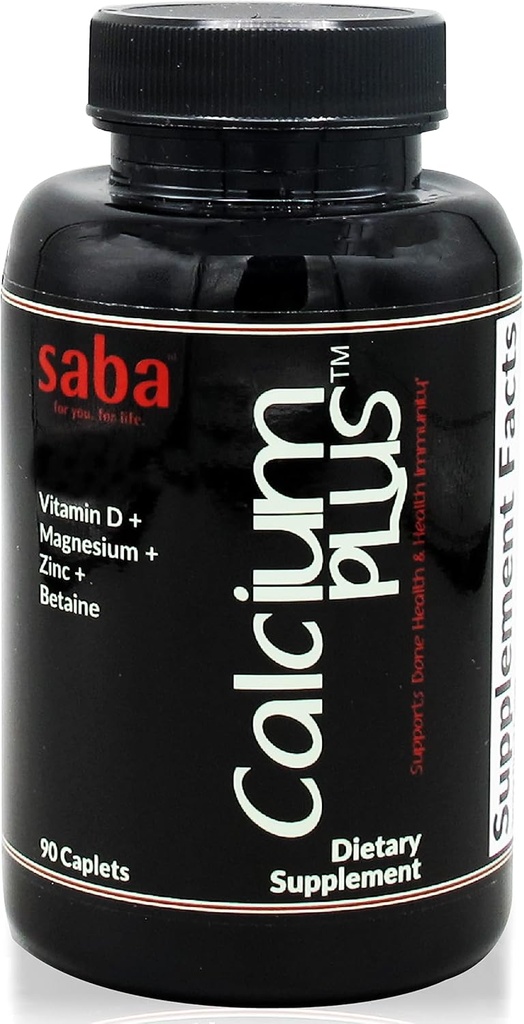 סאבה Calcium Plus - כוח העצם - Calcium, מגנזיום, Potassium, ויטמין D, Zinc, Betaine - GMO, Soy, Gluten Free Ingredients - Whole מזון תוסף לבריאות העצם, Immune - 90 Caplets