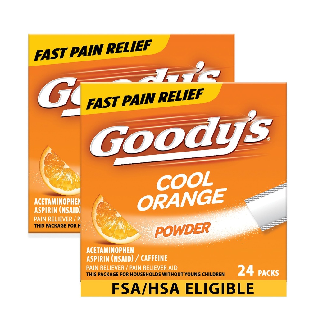אבקת כאבי ראש נוספים של Goody, Cool Orange Flavor Dissolve Packs, 24 Individual Packets (2 Pack)