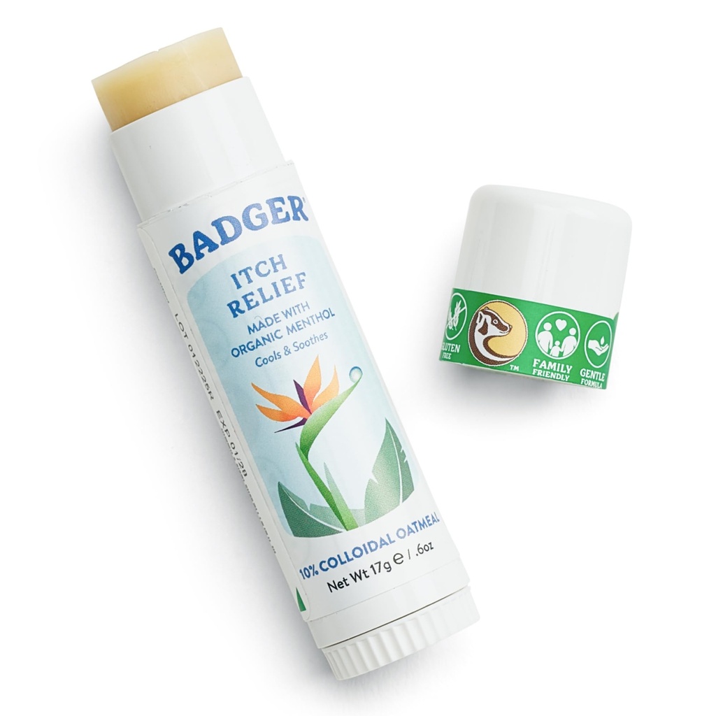 Badger באג Bite Itch הקלה Stick, Natural & אורגני Anti Itch Cream for Bug Bites, Rashes & הרעלת Ivy, Fast Itchy Skin Relief After Bite, Works Great, Smells Great, Easy to Use, .6 oz