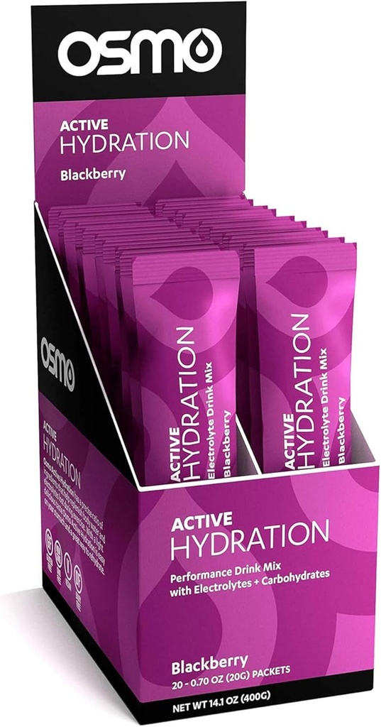 אוסמו Active hydrotion אבקת אלקטרוליט - כולל Sodium, Magnesium, Potassium, carbs & ויטמינים, All Natural Ingredients, 3X Faster הידרציה, Boosts Power & Endurance - 20 Packets, BlackBerry BlackBerry