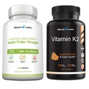 Apple Cider Vinegar כמוסות עם האם Help Improve Energy, Immunity, Digestion & Metabolism + ויטמין K2 תוסף - ויטמין C2 MK7, MK4 & Calcium - 90 קפסולות
