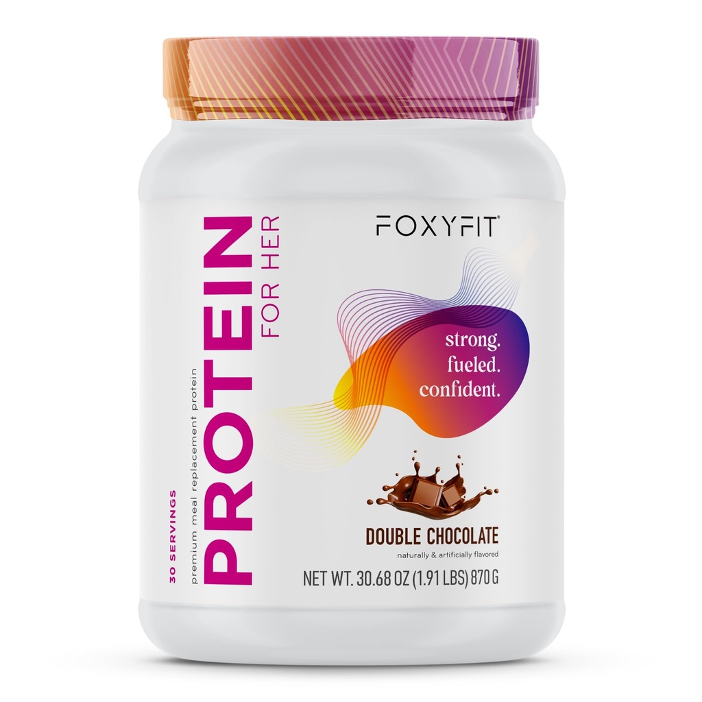 חלבון FoxyFit עבורה, אבקת חלבון שוקולד כפול Whey עם CLA ו ביוטין עבור Glow בריא (1.85 lbs)