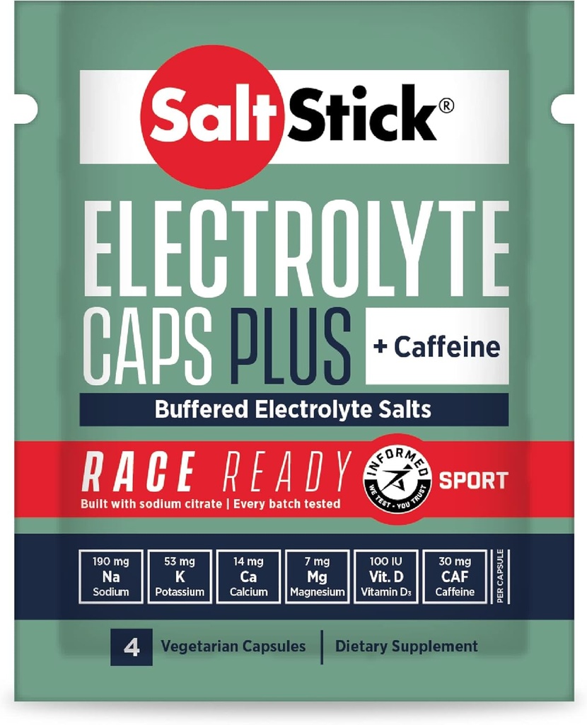 SaltStick Race Ready Electrolyte קפסולות עם Caffeine | 96 קפסולות למלח גלולות עבור ריצה, הידרה, מסייע להפחית כאבי ראש | 24 Packets, 4 קפסולות לכל אחת