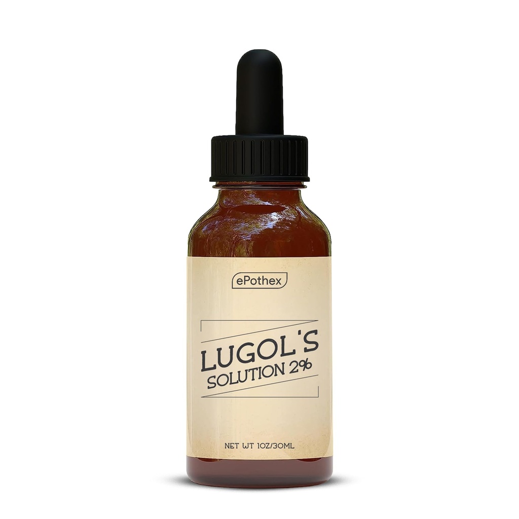 הפתרון של Lugol 2% 1oz Glass Dropper מכיל Potassium Iodide ו Iodine, 30 מ"ל