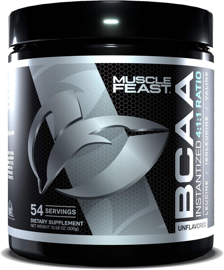שריר Feast טבעוני BCAA אבקת 4:1 Ratio Keto Friendly סוכר חינם פוסט עבודה הקלה התאוששות, Unflavored, 300g.