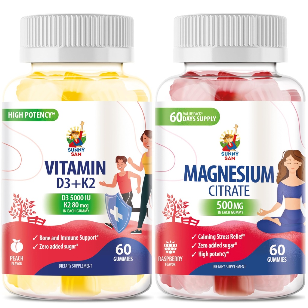 ויטמין D3 K2 חניכיים 5000 IU - Immune & Bone Suppor & Magnesium חניכיים לילדים ומבוגרים - 500 מ"ג