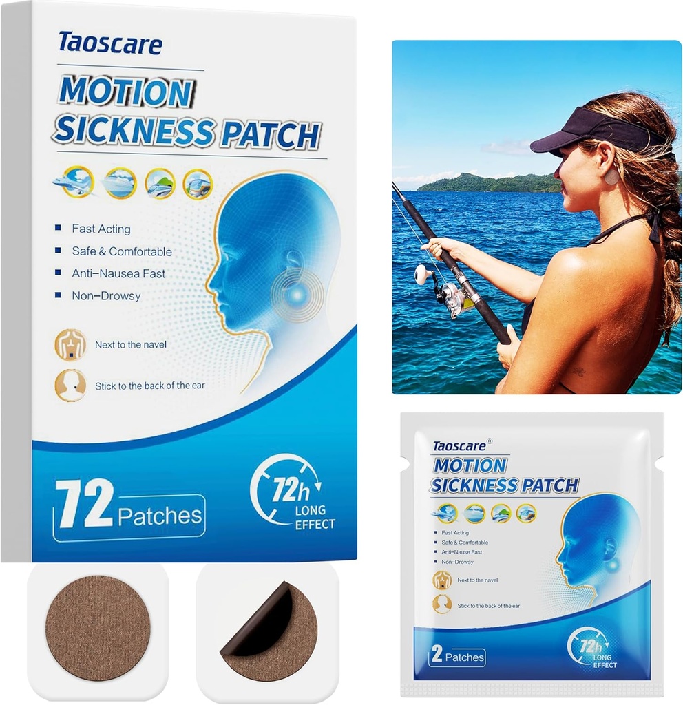 מחלה התנועה פאטס, ים חולה פטך עבור Cruise, Non-Drowsy, Car/Ships/Airplane/Amusement Park Trip Sick Relief, Travel Essentials for Kids and Adults (72 Count)