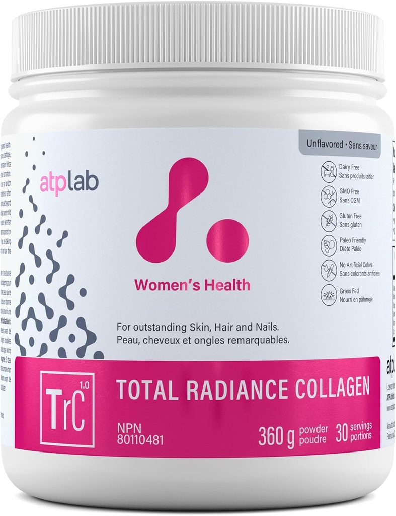 ATP LAB Total Radiance Collagen אבקה, Unflaved, 360g - Premium hydrolyzed Collagen Peptides עבור נשים - אבקת חלבונים טבעונית, תמיכה לעור, שיער וציפורים