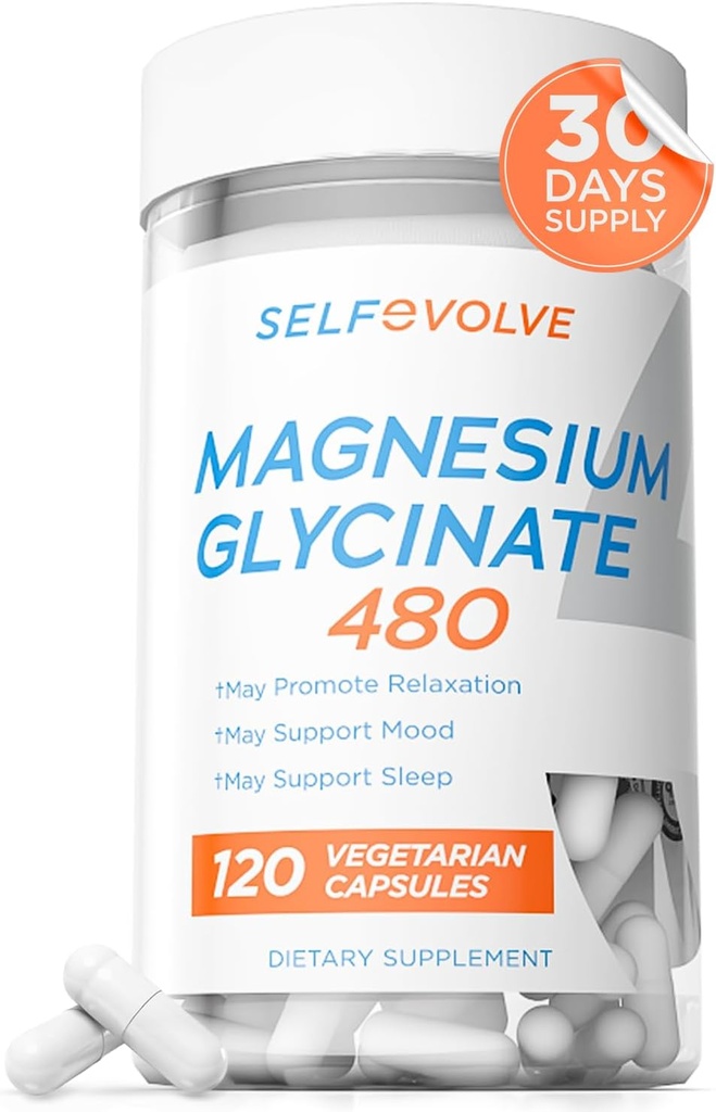 Magnesium Glycinate 480 מ"ג - High Absorption Magnesium תוסף תמיכה מתח, שינה, בריאות הלב, עצבים, מטאבוליזם, 120 קפסולות Veggie, 1 חודש אספקה