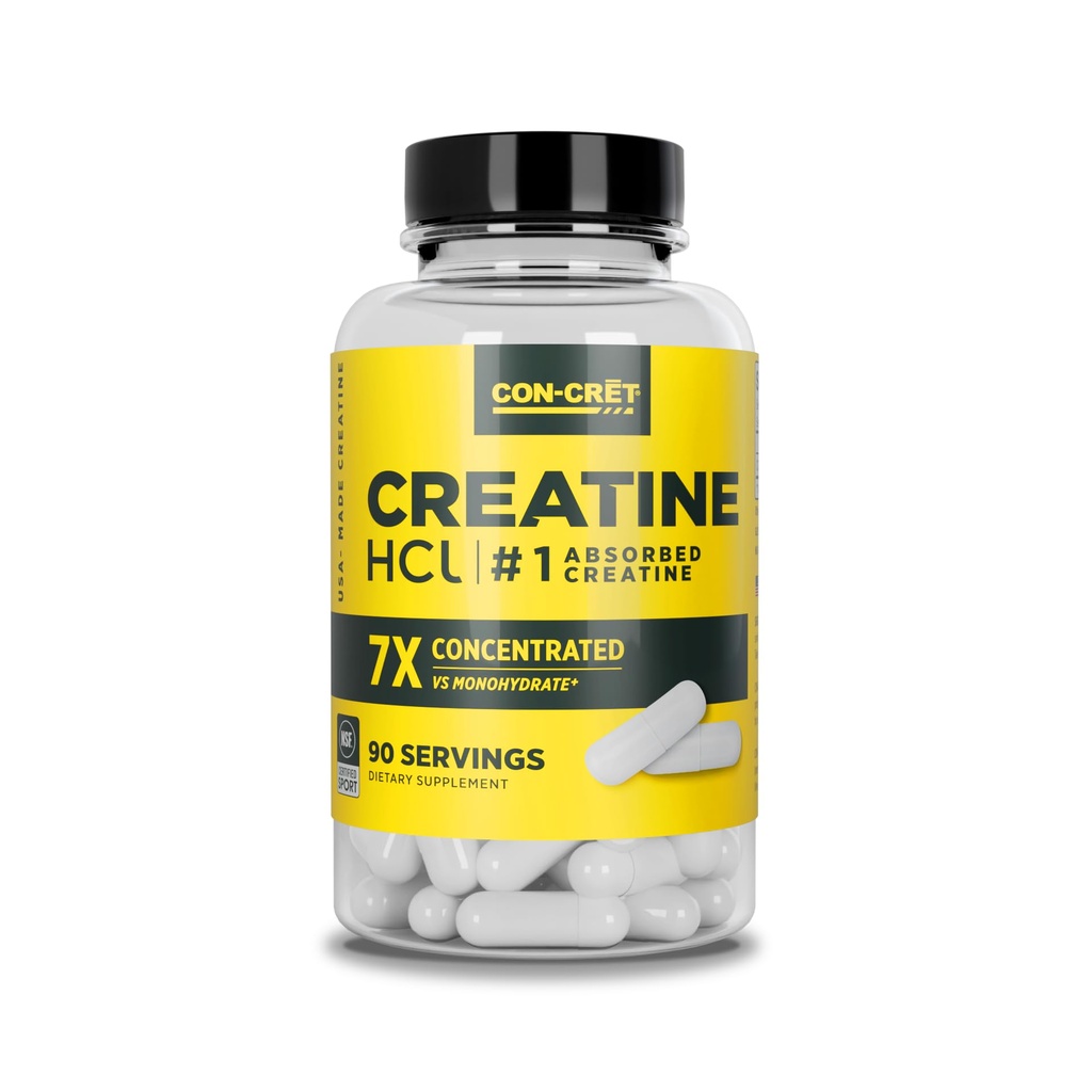 Con-CRET Creatine HCl קפסולות | שריר, קוגניטיבי, אנרגיה סלולרית תמיכה | No Bloating or Cramps | USA Made & NSF Certified | Creatine Pills (90 ct)