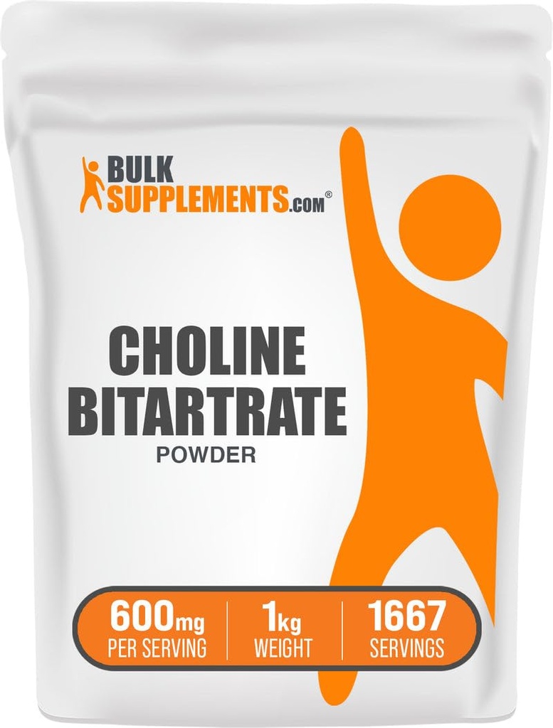 BulkSupplements.com Choline Bitartrate אבקת - תוספי Choline - Unflavored & Gluten חינם, 600 מ"ג לשרת, 1kg (Pack of 1)