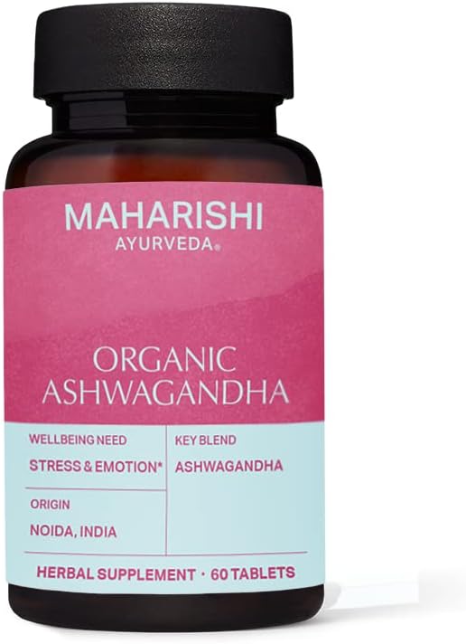אורגני Ashwagandha | 60 טבליות צמחיות - 500 מ"ג ea. | Stress ManagementTM | מקדם Stamina & Energy