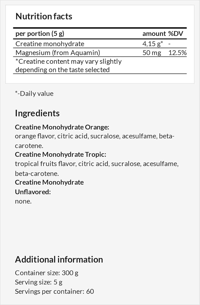 אבקת Creatine 300g - Creatine Monohydrate 4150 מ"ג עם Magesium לשרת - 60 לשרתים עבור High-Intensity תרגיל תמיכה - Watermelon Flavour - על ידי MZ