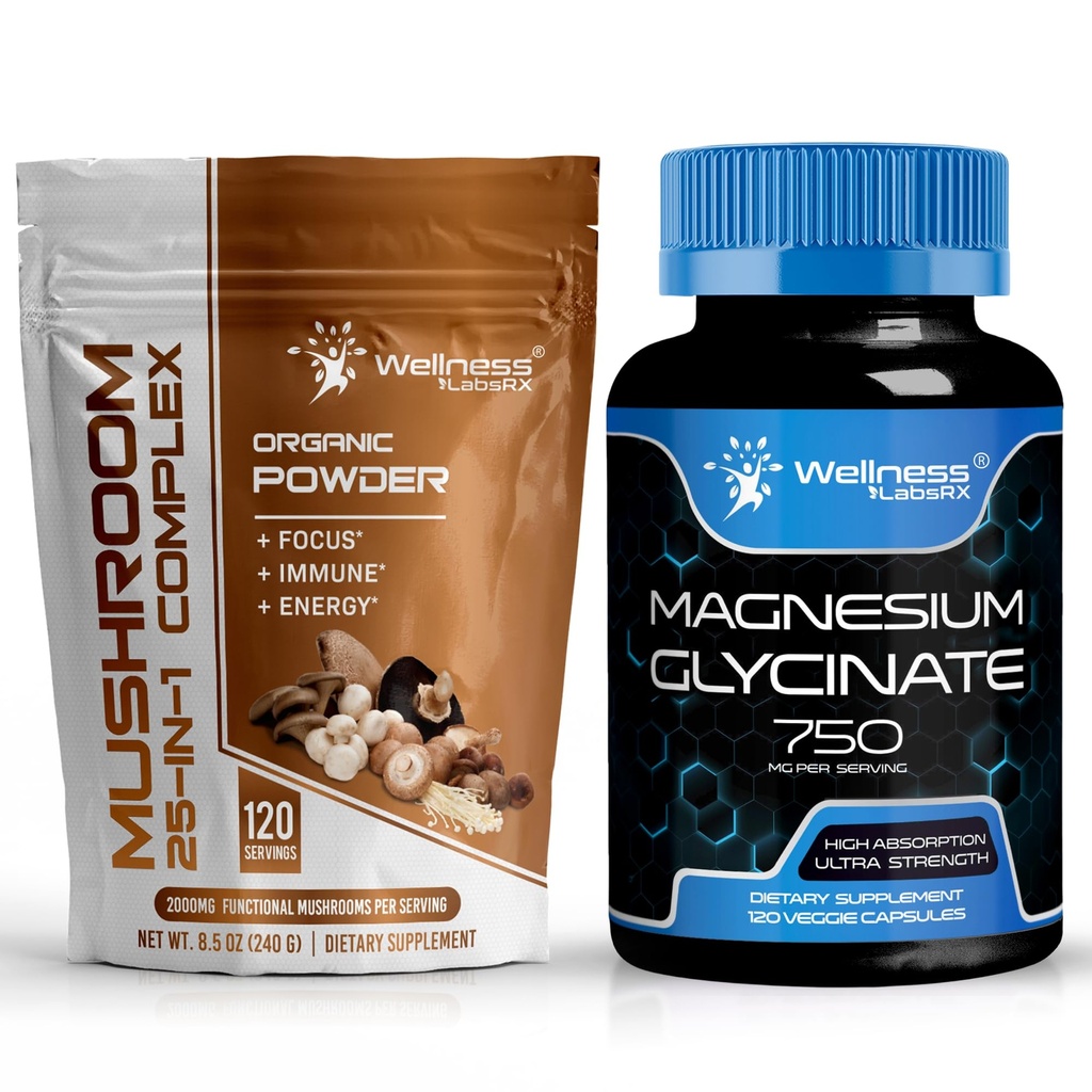 OD LABSRX Mushroom אבקת 2000mg - מגנזיום Glycinate קפסולות - 750 מ"ג