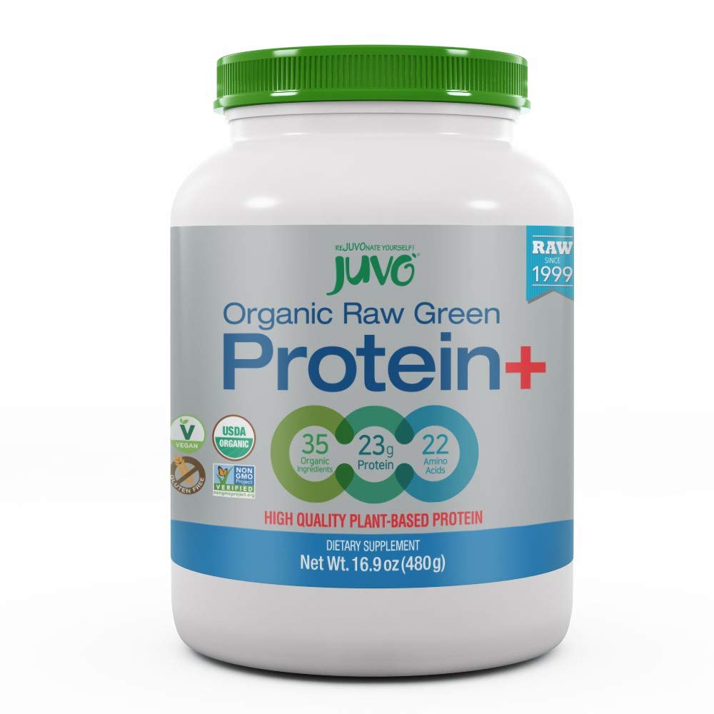 Juvo Raw חלבון ירוק אורגני, טבעוני, Gluten Free, non-GMO, כשר, No Stevia, 23g של חלבון, מלא Amino Acid פרופיל, 16.9 Ounce