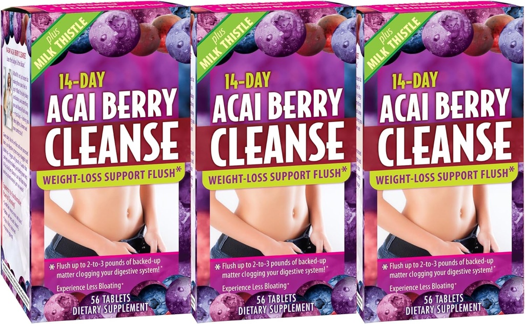 Applied Nutrition 14-Day Acai Berry ניקויse - 56 טבליות, Pack of 3 - משקל-Loss תמיכה Flush + Milk Thistle - 84 מוחלט המשרתים