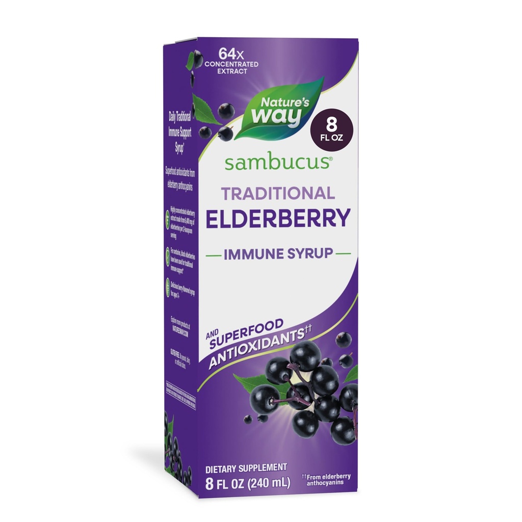דרכו של הטבע Sambucus Elderberry מסורתי Immune Syrup, highly Concentrated Black Elderberry לחלץ, תמיכה מסורתית Immune *, Delicious ברי פלאמור, 8 Fl Oz (Packaging May Vary)