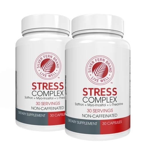 Silver Fern Stress Complex תוסף - ללא קפאין - שינה, דאגה, Mood & More - עם תוספי Saffron, L-theanine תוסף, & Myo-inositol - Natural Stress Relief תוסף (Pack של 2)