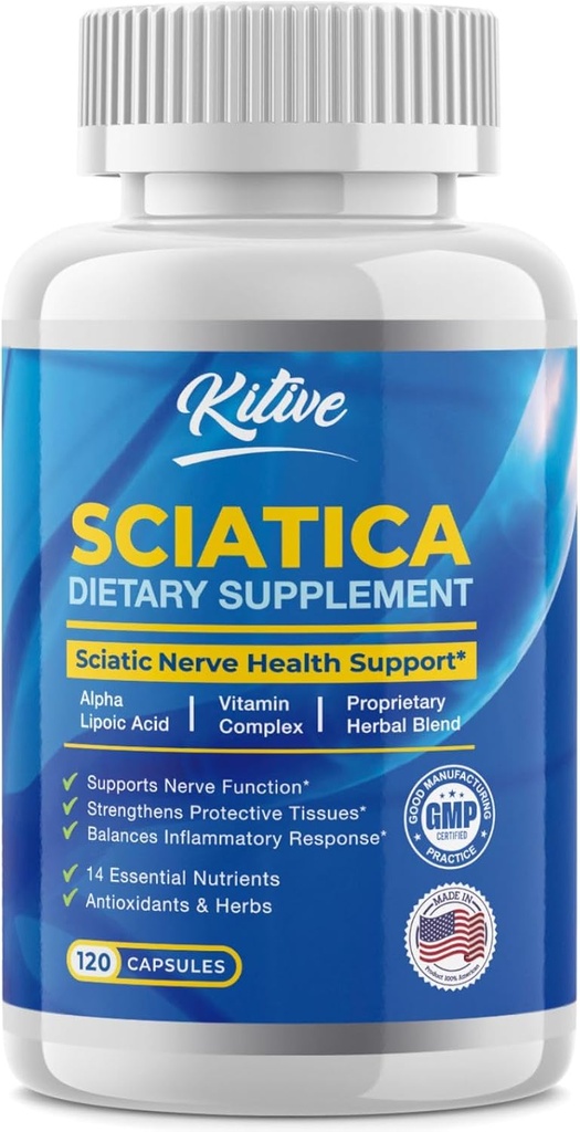 Satic Nerve הקלה: תוספת תמיכה מתקדמת עבור Sciatica -פוט Alpha Lipoic Acid & Turmeric & Turmeric & Herbal Relief Ingredients - Made in USA, 120 קפסולות (Pack of 1), Unflavored)