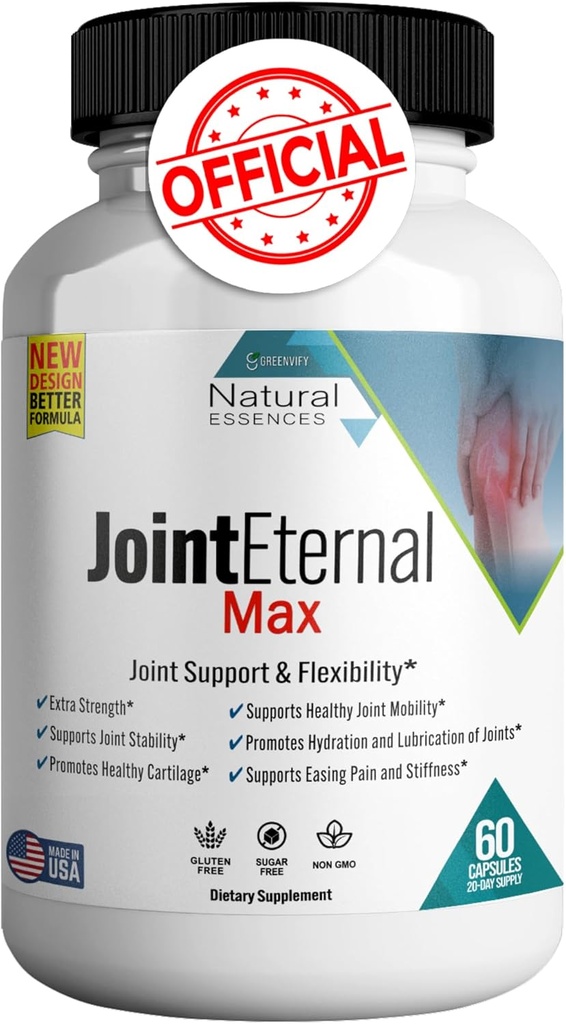 ה- Eternal Max Natural Essences Natural Joint Support Supplement, 60 קפסולות 20 ימים אספקה, Gluten Free, Sugar Free, Non-GMO, Made in USA (1)