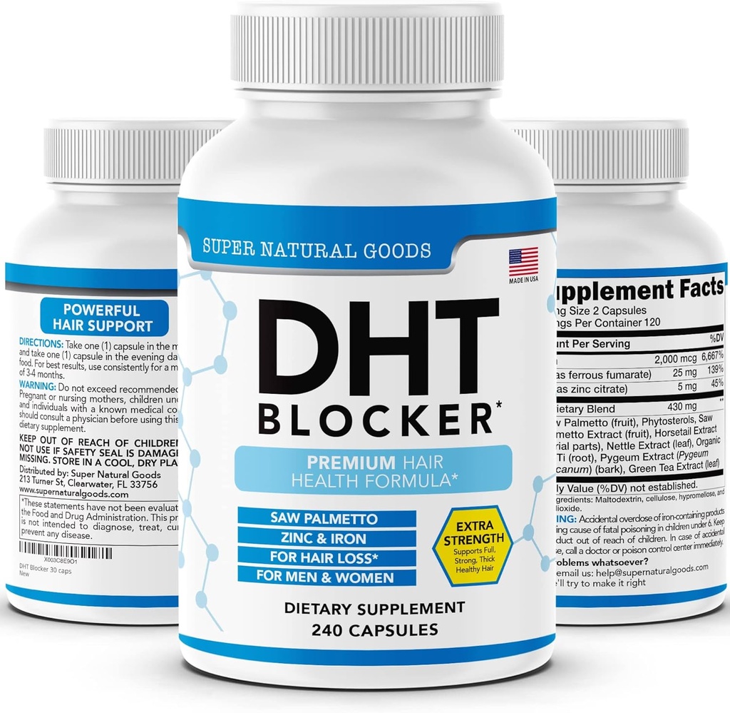 DHT Blocker - תוספת צמיחת שיער עבור גנטיקה רזה עבור גברים ונשים - עוזר נשירת שיער ו Stimulate צמיחה פוליקלית עם Saw Palmetto, biotin & Iron - תוספי חומצה פוליקלית גלולות