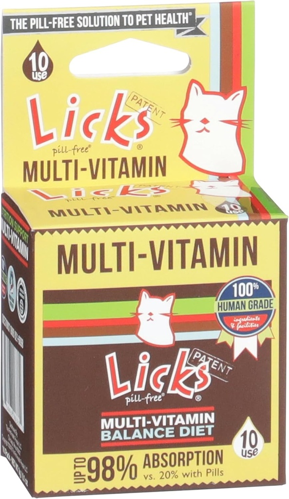 Licks Pill-Free Cat Multivitamin - תוסף Cat עם ויטמין C, D, ו Calcium - Multivitamin Pet Supplies - Gel Packets - 10 השתמש