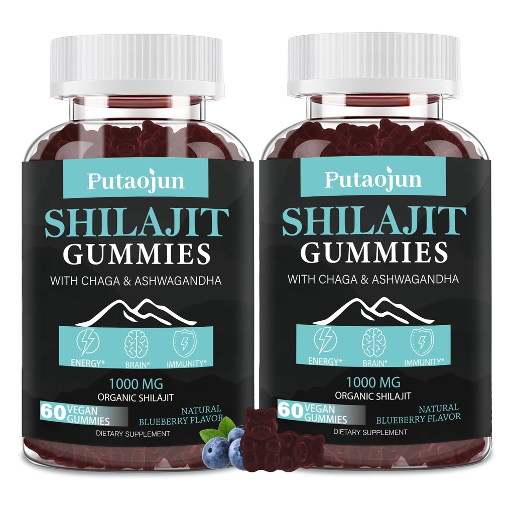 חניכיים שילג'יט לגבר ולאישה זהב ההימלאיה Shilajit Gummies צד שלישי Tested.1000mg Pure Shilajit, 200mg Ashwagandha, 200 מ"ג Chaga, 100 מ"ג גינזנג, 100 מ"ג ראה פלמטו, 60 מ"ג שחור Seed שמן