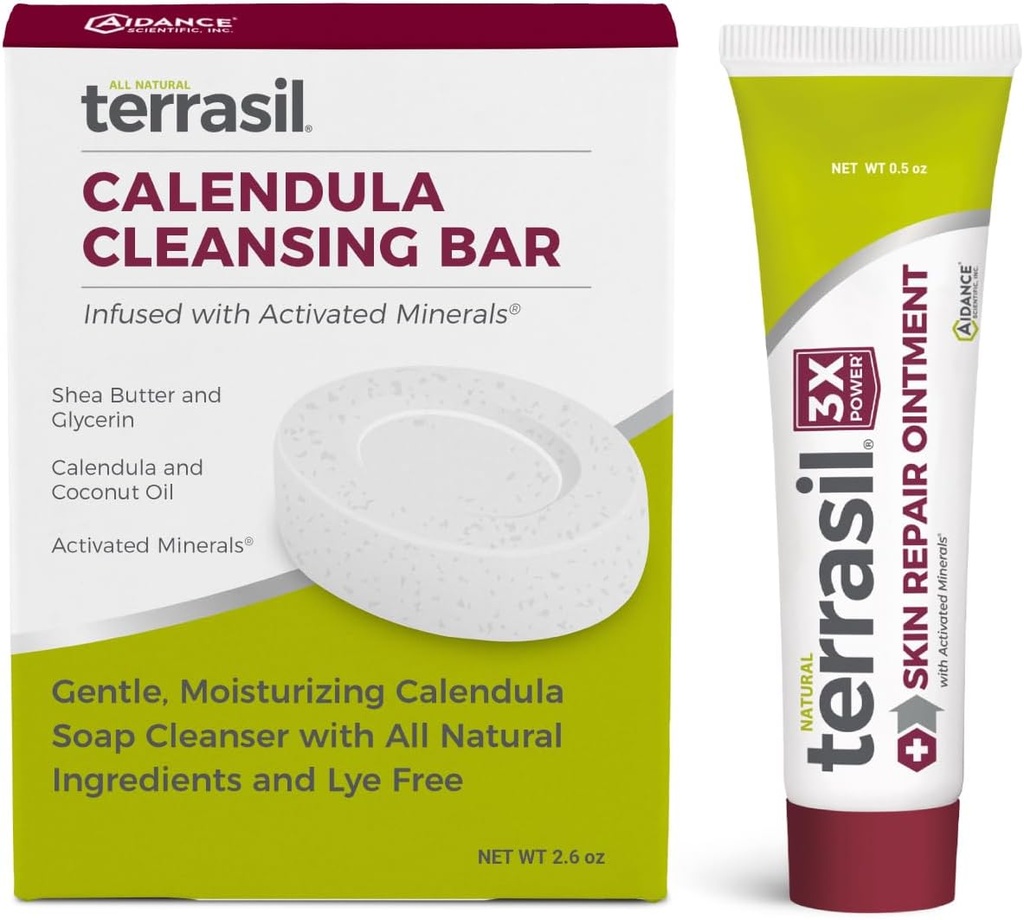 טרייר עור תיקון & Calendula Soap עבור Angular Cheilitis, foliculitis, Impetigo, Lichen Sclerosis, Boils, פיטed Keratosis, Soothing הקלה ותמיכה ריפוי (.5oz Tube & סבון)
