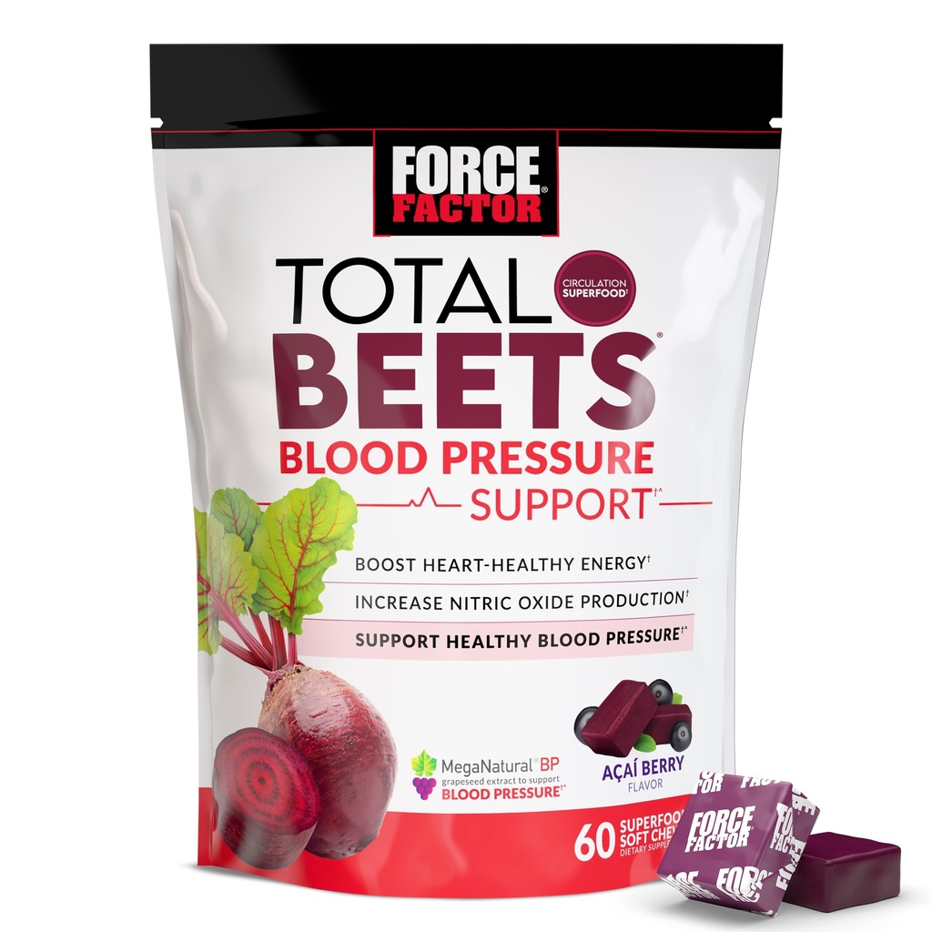 כוח גורם Total Beets Blood לחץ תמיכה תוספי אבקת Beet, Great-Tasting Beets Chewables for Heart-Healthy Energy, ולהגדיל את Nitric Oxide, 60 Chews