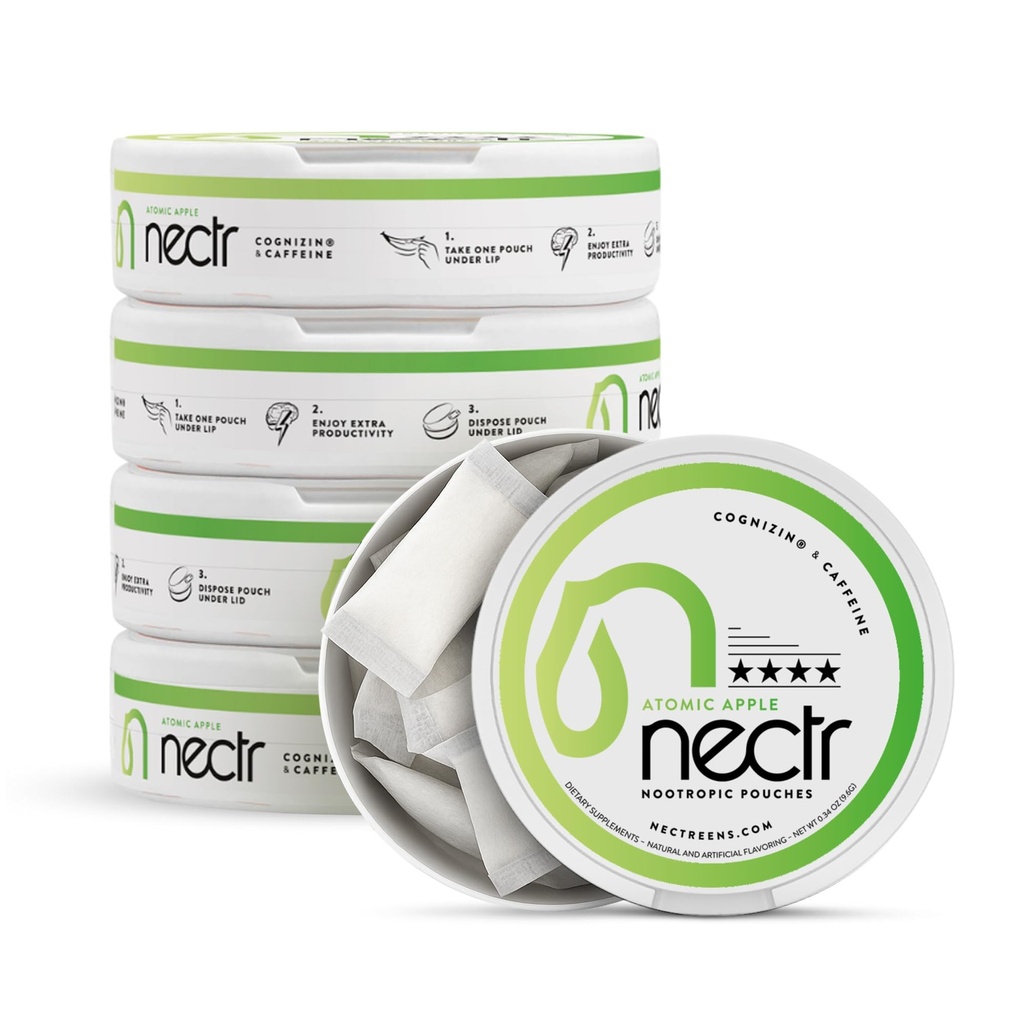 Nectr Energy Nootropic Pouches - אטומי אפל פלבסוד, Caffeine Pouches עם Cognizin® Citicoline. טיפול במוח ללא סוכר Smooth, Sustained Focus & אנרגיה תוסף - 1 Puck של 16pcs